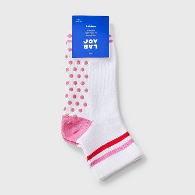 Women's Striped Pilates Ankle Grip Socks - JoyLab Pink/Red 4-10