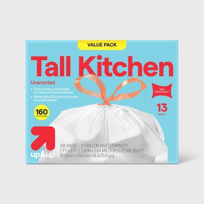 Tall Kitchen Drawstring Trash Bags - Unscented - 13 Gallon - 160ct - up&up