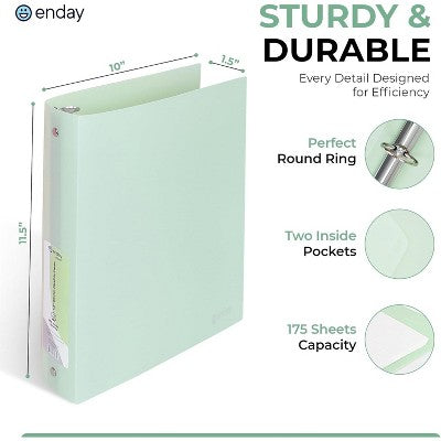 3 Ring Binder 1 inch (4 Pack) Pastel Flexible Binders Round Ring with Pocket, Holds 175 Sheets, for School Supplies in Blue, Purple, Pink and Green