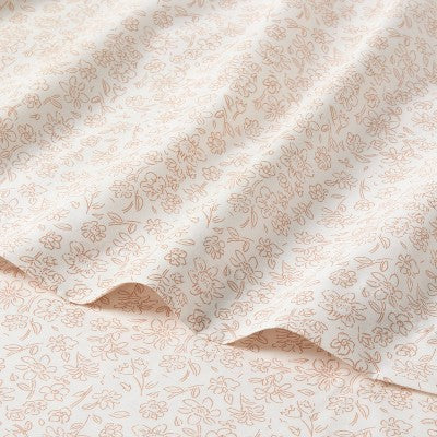 Queen Microfiber Sheet Set Orange Dusk Ditsy Floral - Room Essentials: Polyester, Botanical Pattern, 4-Piece Set