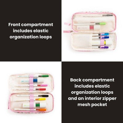 Yoobi Triple Zip Pencil Pouch - Pink Wildflower, School Supplies