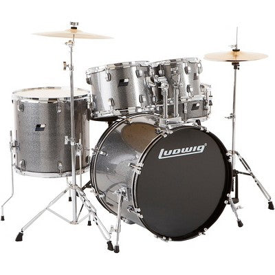 Ludwig BackBeat 5-Piece Drum Set With Hardware and Cymbals - Metallic Silver Sparkle