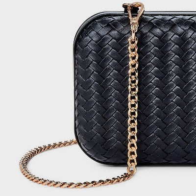 Woven Minaudiere Clutch Crossbody Bag - A New Day Black