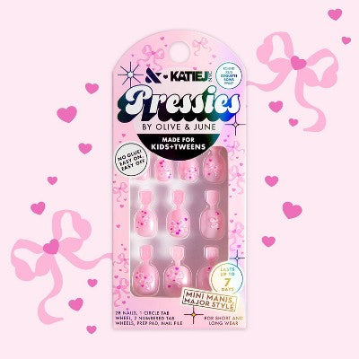 Olive & June Pressies Fake Nails - Katie J - XS/S Round - Coquette Bows
