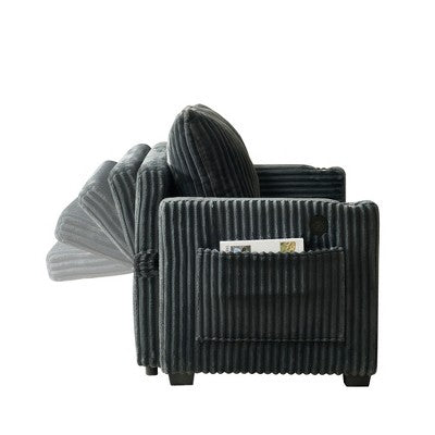 Recliner Sofa Bed with USB Charging and Adjustable Backrest,Gray Velvet Recliner Sofa for Living Room,Pull-Out Sofa Bed with Fabric-Koiai (LOCAL PICKUP ONLY)