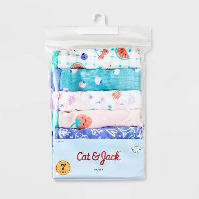 Toddler Girls' 7pk 'Fruit' Briefs - Cat & Jack 4T: Cotton Knit, Low Rise, Full Waistband Elastic, Botanical & Food Patterns