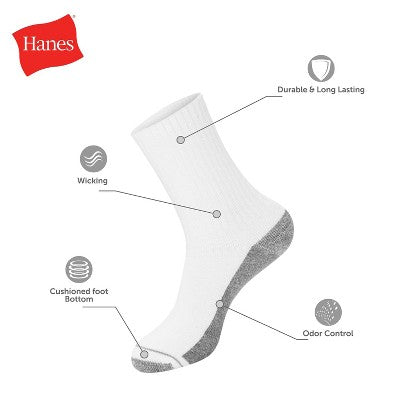 Hanes Premium Men's X-Temp Ultra Cushion Crew Socks 6pk - White 6-12: Breathable, Midweight, Reinforced Toe