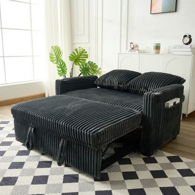 Recliner Sofa Bed with USB Charging and Adjustable Backrest,Gray Velvet Recliner Sofa for Living Room,Pull-Out Sofa Bed with Fabric-Koiai (LOCAL PICKUP ONLY)