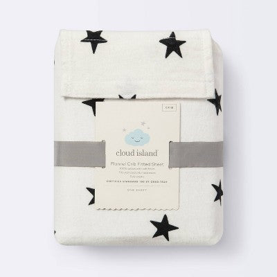 Flannel Fitted Crib Sheet Stars - Cloud Island - Cream/Black