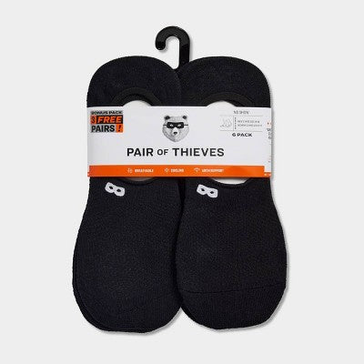 Pair of Thieves BOWO 3+3 Bonus pack No Show Socks - Black 8-12
