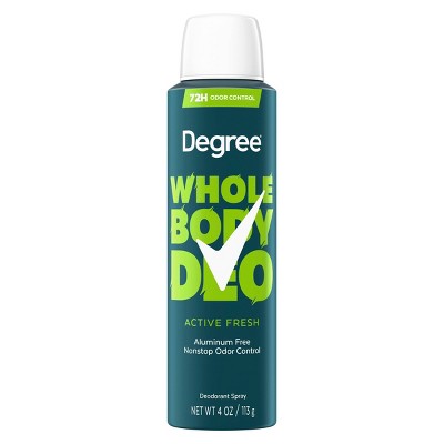 Degree 72H Odor Protection Whole Body Deodorant Spray for Men Active Fresh - Aluminum Free 4oz