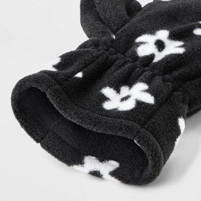 Girls' Fleece Floral Print Regular Gloves - Cat & Jack Black 8-16
