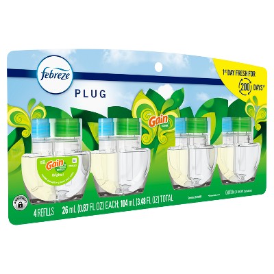 Febreze Plug Quadruple Air Freshener Refill - Gain Original - 3.48 fl oz/4pk