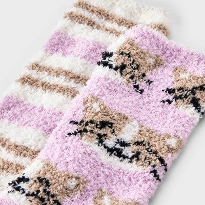 Women's Cats 2pk Cozy Crew Socks - Pink/Ivory 4-10