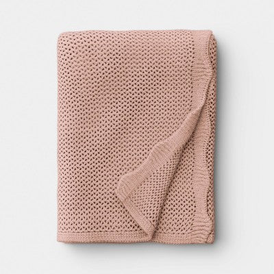 Knit Throw with Scalloped Edge Pink - Threshold