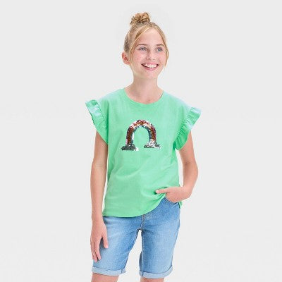 Girls' Short Sleeve 'Rainbow' T-Shirt - Cat & Jack Lime Green S