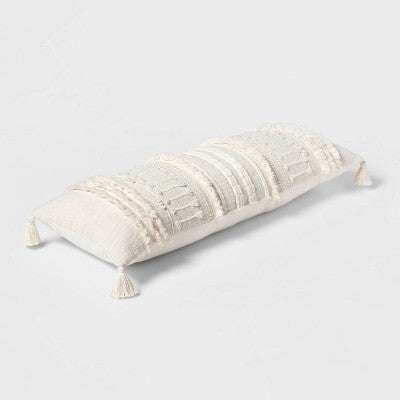 Oversized Oblong Woven Knotted Fringe Decorative Throw Pillow Natural - Threshold: Cotton, Indoor Rectangle Accent Pillow (LOCAL PICKUP ONLY)