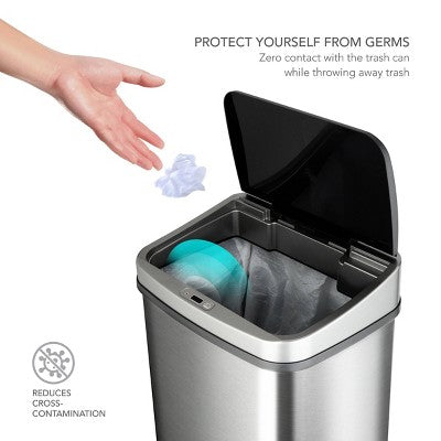 Nine Stars 13gal Motion Sensor Rectangular Shape Stainless Steel Trash Can Brushed Silver (LOCAL PICKUP ONLY)