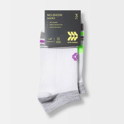 Women's Lightweight Striped Toe 3pk No Show Athletic Socks - All in Motion - White 4-10