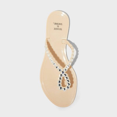 Women's Luella Rhinestone Jelly Thong Sandals Shade & Shore Tan 7
