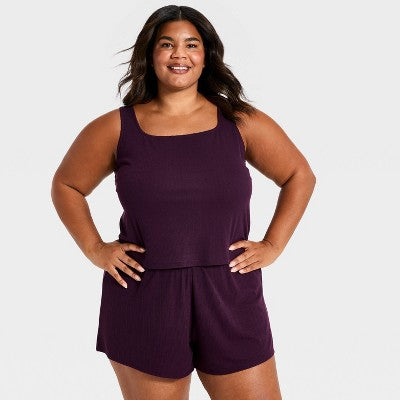 Women's Ribbed Cooling Jersey Pajama Shorts - Auden Purple 4X