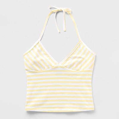 Women's Soft Cotton Halter Top - Wild Fable Light Yellow Striped M