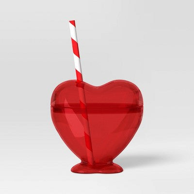 14 fl oz Figural Heart Tumbler with Straw Red - Room Essentials