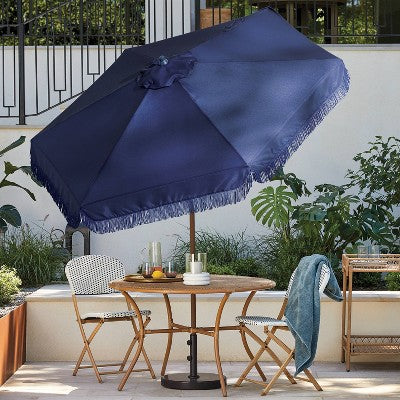 7.5" Round Fringe Valance Outdoor Patio Umbrella Navy Blue - Threshold (LOCAL PICKUP ONLY)