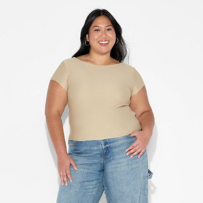 Women's Short Sleeve Boatneck T-Shirt Wild Fable Khaki XXL