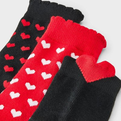 Women's Heart Pop Up 3pk Ankle Socks - Black/Red/White 4-10