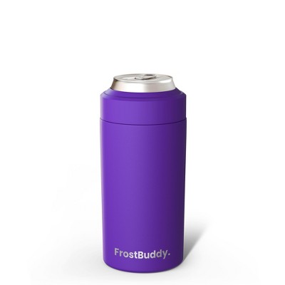 FrostBuddy Universal Buddy Insulated Can Cooler | Fits 12 / 16 Oz Cans, Slim Cans & Bottles | Stainless Steel Drink Holder Purple