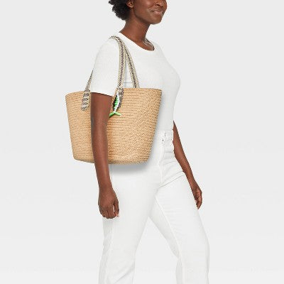 Straw Large Tote Bag with Fish Charm - Universal Thread Natural/Brown