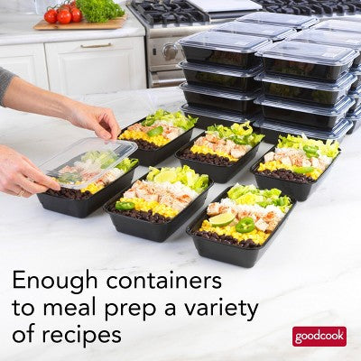 GoodCook Meal Prep 1 Compartment Rectangle Containers + Lids - 4Cups - 60 pcs/30ct - Black