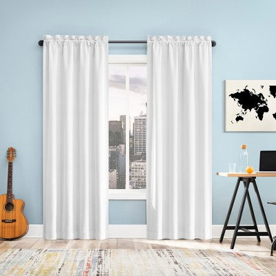40"x84" Sun Zero Doucet Thermal Blackout Rod Pocket Curtain Panel White: Energy Efficient, Noise Reduction, Indoor Use