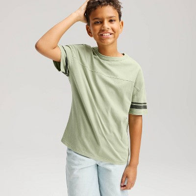 Boys' Short Sleeve Seamed Washed T-Shirt - Cat & Jack Olive Green M