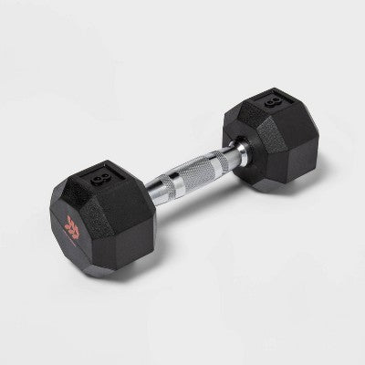 Hex Dumbbell 8lbs Black - All In Motion: Rubber Coated, Chrome Handle, Arm Workout