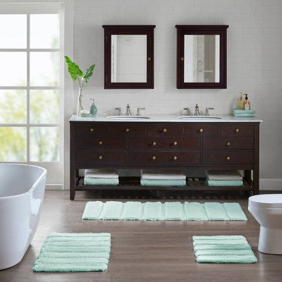 Madison Park 17"x24" Tufted Pearl Channel Solid Bath Rug Seafoam: Machine Washable, Latex Backing, OEKO-TEX Certified