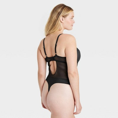 Women's Satin and Mesh Lightly Lingerie Bodysuit - Auden Black L