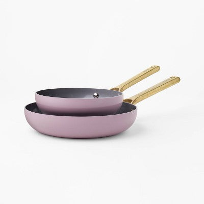 2pk Nonstick Ceramic Coated Aluminum Frying Pan Set with Champagne Handles Lavender - Figmint