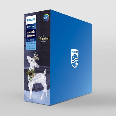 27.4" Philips LED White and Champagne Glitter String Fawn Novelty Indoor/Outdoor Sculpture Twinkling Pure White Lights