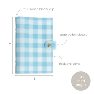 Pearhead 5.25"x7.25" Blue Gingham Refillable Journal 100 Page with Snap Closure