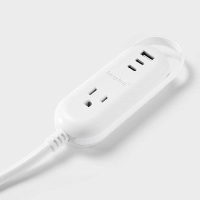 6' One-Outlet Indoor Extension Cord with USB & USB-C Ports White - heyday: Flat Plug, 14 AWG, 15A, 6ft
