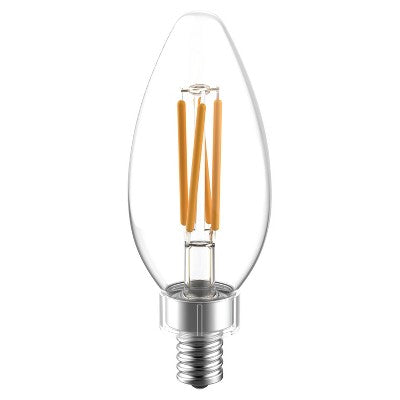 GE 2pk 60W Reveal HD+ LED BC Decorative Light Bulbs: Candelabra E12 Base, Dimmable, 500 Lumens, 2700K, 13.7-Year Life