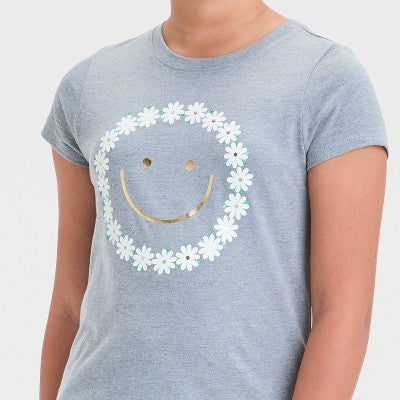 Girls Short Sleeve Floral Smiley Graphic T-Shirt Cat&Jack Gray M