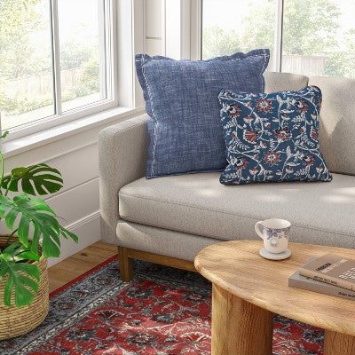 Square Chambray Indoor Throw Pillow with Flange Blue - Threshold