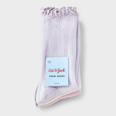 Girls' 4pk Ribbed Crew Socks - Cat & Jack White/Pink S