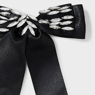 Satin Gemstone Bow Hair Barrette - A New Day Black