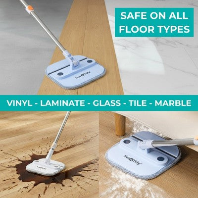 True & Tidy True Clean Dual Bucket 2.0 Spin Mop with Silicone Sweeper: Stainless Steel, Aluminum, Microfiber Materials