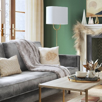 Snowflake Printed Plush with Faux Shearling Reverse Throw Blanket Gray/Ivory - Threshold