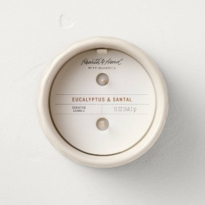 2 Wick Medium Ceramic Seasonal Eucalyptus and Santal Jar Candle 12oz - Hearth & Hand with Magnolia